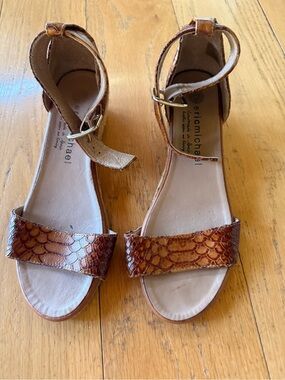 Eric Michael Brown Textured Leather Ankle Strap Espadrilles